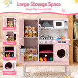 Keezi 102cm Wooden Pretend Kitchen Playset With Apron And Food Set1 Pink - Rear View