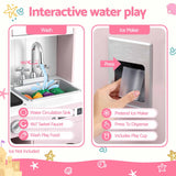 Keezi 102cm Wooden Pretend Kitchen Playset With Apron And Food Set1 Pink - Close-Up Angle