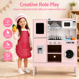 Keezi 102cm Wooden Pretend Kitchen Playset With Apron And Food Set1 Pink - Low Angle