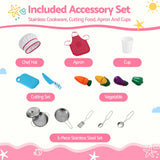 Keezi 102cm Wooden Pretend Kitchen Playset With Apron And Food Set1 Pink - Extra Image