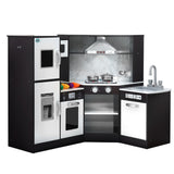 Keezi Kids Kitchen Play Set Wooden Pretend Cooking Playset w/Sounds Lights Black