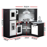 Keezi Kids Kitchen Play Set Wooden Pretend Cooking Playset w/Sounds Lights Black - Front View