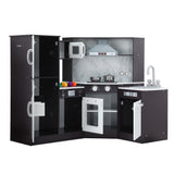 Keezi Kids Kitchen Play Set Wooden Pretend Cooking Playset w/Sounds Lights Black - Side View