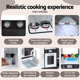 Keezi Kids Kitchen Play Set Wooden Pretend Cooking Playset w/Sounds Lights Black - 45-Degree Angle