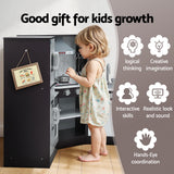 Keezi Kids Kitchen Play Set Wooden Pretend Cooking Playset w/Sounds Lights Black - Rear View