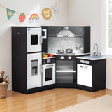 Keezi Kids Kitchen Play Set Wooden Pretend Cooking Playset w/Sounds Lights Black - Close-Up Angle