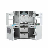 Keezi 112cm Wooden Pretend Kitchen Playset Kids Toy Sink Stove Grey - Side View