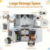 Keezi 112cm Wooden Pretend Kitchen Playset Kids Toy Sink Stove Grey - Low Angle