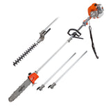 MTM 62cc Long Reach Pole Saw and Hedge Trimmer, 2-Stroke Petrol, 12' Tree Trimming Pruning Chainsaw Bar, 2 Extension Shafts
