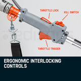 MTM 62cc Long Reach Pole Saw and Hedge Trimmer, 2-Stroke Petrol, 12' Tree Trimming Pruning Chainsaw Bar, 2 Extension Shafts