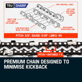 MTM 62cc Long Reach Pole Saw and Hedge Trimmer, 2-Stroke Petrol, 12' Tree Trimming Pruning Chainsaw Bar, 2 Extension Shafts