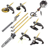 BAUMR-AG 65cc 7in1 Long Reach Garden Multi-tool, Pole Saw, Hedge & Line Trimmer, Brush Cutter, 12' Tree Trimming Pruning Chainsaw Bar, 2 Extension