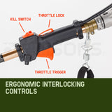BAUMR-AG 65cc 7in1 Long Reach Garden Multi-tool, Pole Saw, Hedge & Line Trimmer, Brush Cutter, 12' Tree Trimming Pruning Chainsaw Bar, 2 Extension