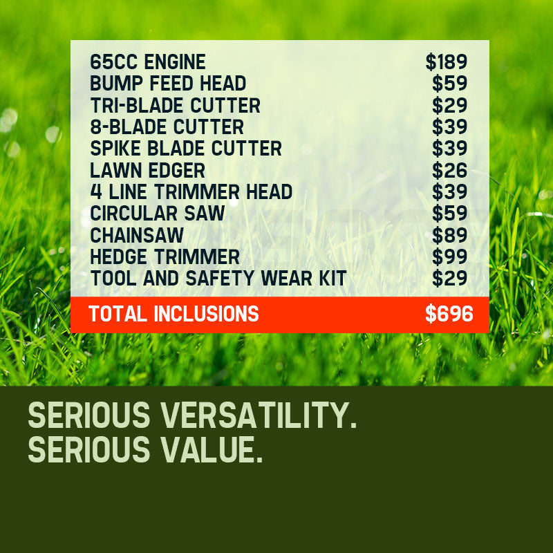 BAUMR-AG 65cc 9in1 Long Reach Garden Multi-tool, Pole Saw, Hedge & Line Trimmer, Brush Cutter, 12' Tree Trimming Pruning Chainsaw Bar, 2 Extension Shafts