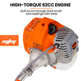 MTM 62cc 7in1 Brush Cutter Garden Multi-Tool , Pole Hedge & Line Trimmer, Bullhorn Handle, 12' Tree Trimming Pruning - Side View