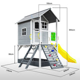 ROVO KIDS Wooden Tower Cubby House with Slide, Sandpit, Climbing Wall, Noughts & Crosses - Rear View