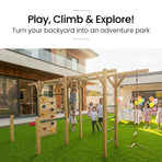 ROVO KIDS Ultimate Outdoor Monkey Bars Playset Frame, with Climbing Wall, Disc Swing, Rope Ladder
