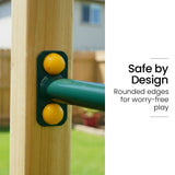 ROVO KIDS Ultimate Outdoor Monkey Bars Playset Frame, with Climbing Wall, Disc Swing, Rope Ladder - Close-Up Angle