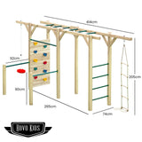ROVO KIDS Ultimate Outdoor Monkey Bars Playset Frame, with Climbing Wall, Disc Swing, Rope Ladder - Rear View