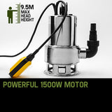 PROTEGE 1500W Submersible Dirty Water Pump Bore Tank Well Steel Automatic Clean - Side View