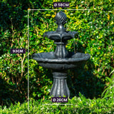 PROTEGE 3 Tier Solar Powered Water Feature Fountain Bird Bath - Dark Grey
