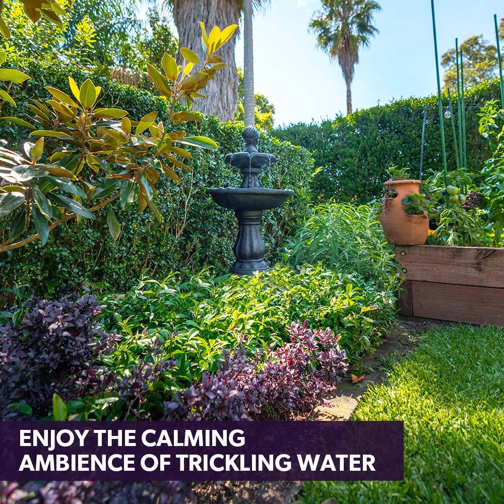 PROTEGE 3 Tier Solar Powered Water Feature Fountain Bird Bath - Dark Grey