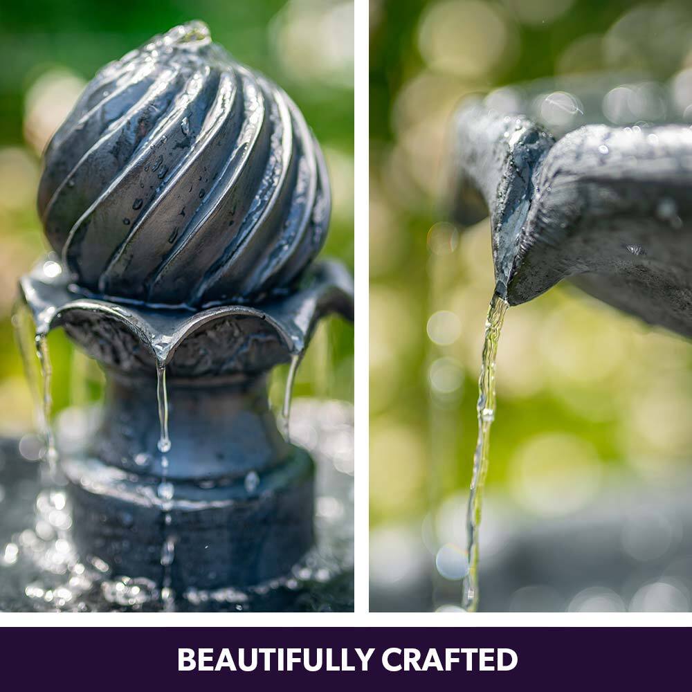 PROTEGE 3 Tier Solar Powered Water Feature Fountain Bird Bath - Dark Grey