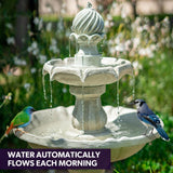 PROTEGE 3 Tier Solar Powered Water Feature Fountain Bird Bath - Light Grey - Front View
