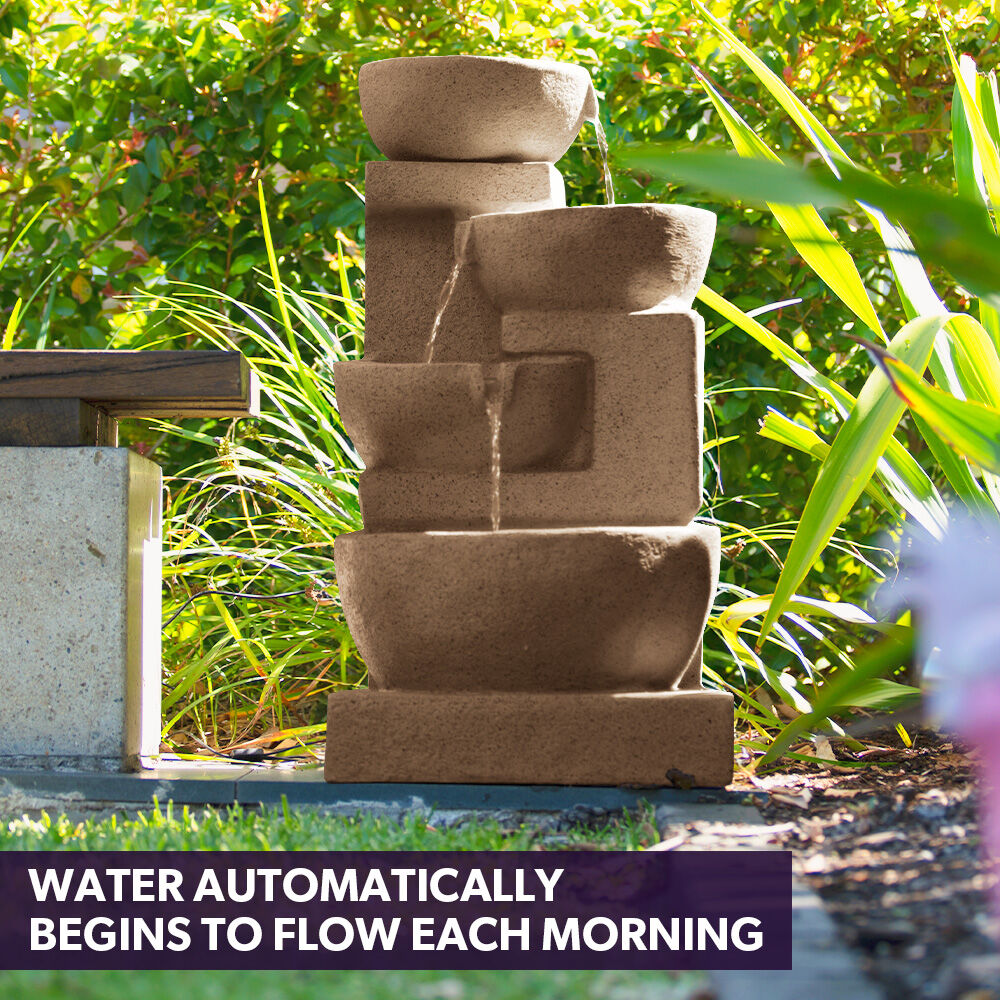 PROTEGE 4 Bowl Solar Powered Water Feature Fountain with LED Lights - Sand Colour