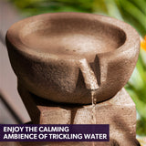 PROTEGE 4 Bowl Solar Powered Water Feature Fountain with LED Lights - Sand Colour - Close-Up Angle