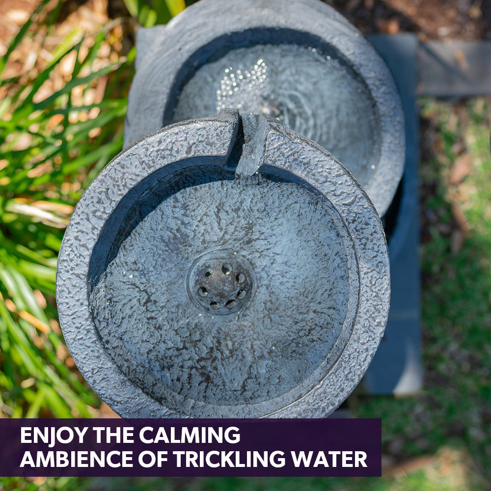 PROTEGE 4 Bowl Solar Powered Water Feature Fountain with LED Lights - Charcoal