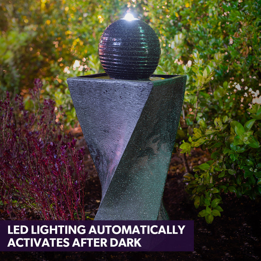 PROTEGE Contemporary Twisted Solar Powered Water Feature Fountain with LED Lights - Black