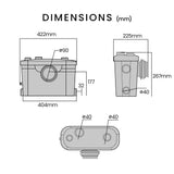 PROTEGE Macerator Pump, with 4 Inlet, for P-Trap Toilet, House, Bathroom, Shower, Sink, Washing Machine - Rear View