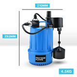 PROTEGE Tight Access Clean/Grey Water Submersible Sump Pump, Vertical Float Switch - Rear View