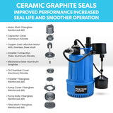 PROTEGE Tight Access Clean/Grey Water Submersible Sump Pump, Vertical Float Switch - Top-Down View