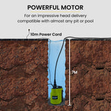 PROTEGE Tight Access Clean/Grey Water Submersible Sump Pump, Integrated Float Switch - Close-Up Angle