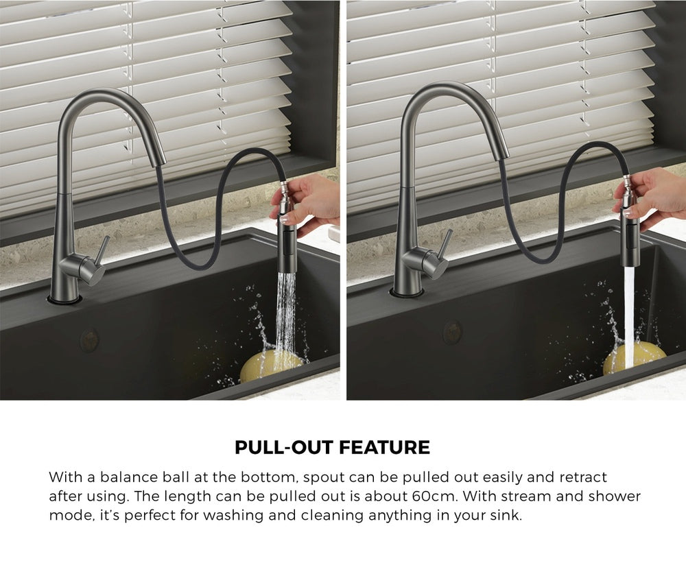 Welba Kitchen Mixer Tap Pull Out Faucet 2-Mode Swivel Grey
