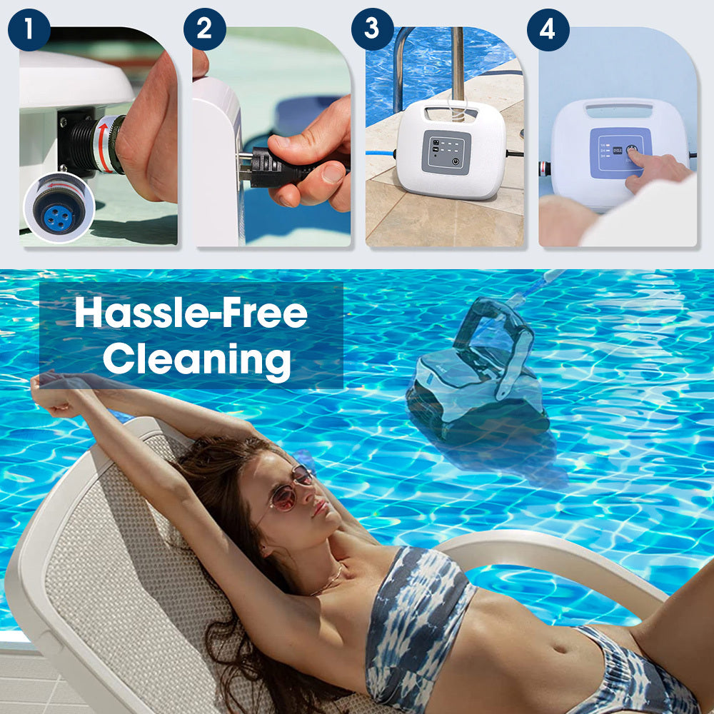 WYBOT Grampus 800 Robotic Pool Cleaner, Automatic Vacuum with Quick Clean, Wall Climbing Capability, Powerful Triple Motors, Large Filter Baskets,