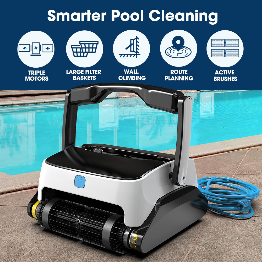 WYBOT Grampus 800 Robotic Pool Cleaner, Automatic Vacuum with Quick Clean, Wall Climbing Capability, Powerful Triple Motors, Large Filter Baskets,