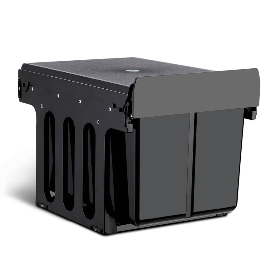 Cefito black double pull out kitchen bin with two 15L baskets, metal sliding runners