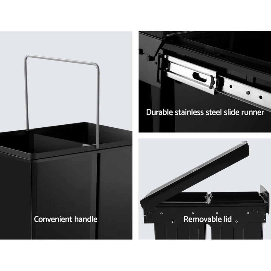 Cefito black double pull out kitchen bin with two 15L baskets, under bench frame