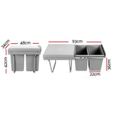 Cefito Pull Out Bin Kitchen Double Basket 2X20L Grey - Front View