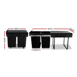Cefito Pull Out Bin Kitchen Double Basket 2X20L Black - Front View