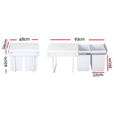 Cefito Pull Out Bin Kitchen Double Basket 2X20L White - Front View