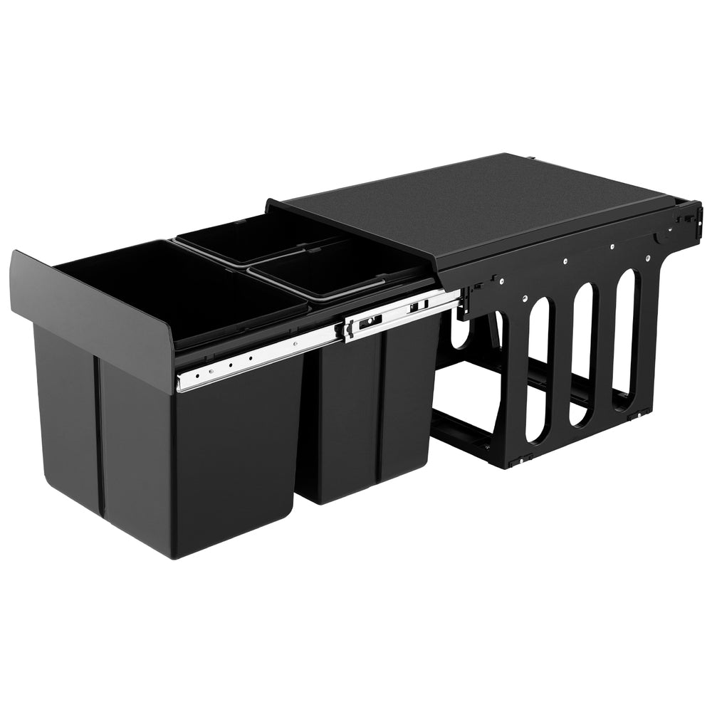 Cefito Pull Out Bin Kitchen Triple Slide Garbage Rubbish Bins Basket Blcak 31L