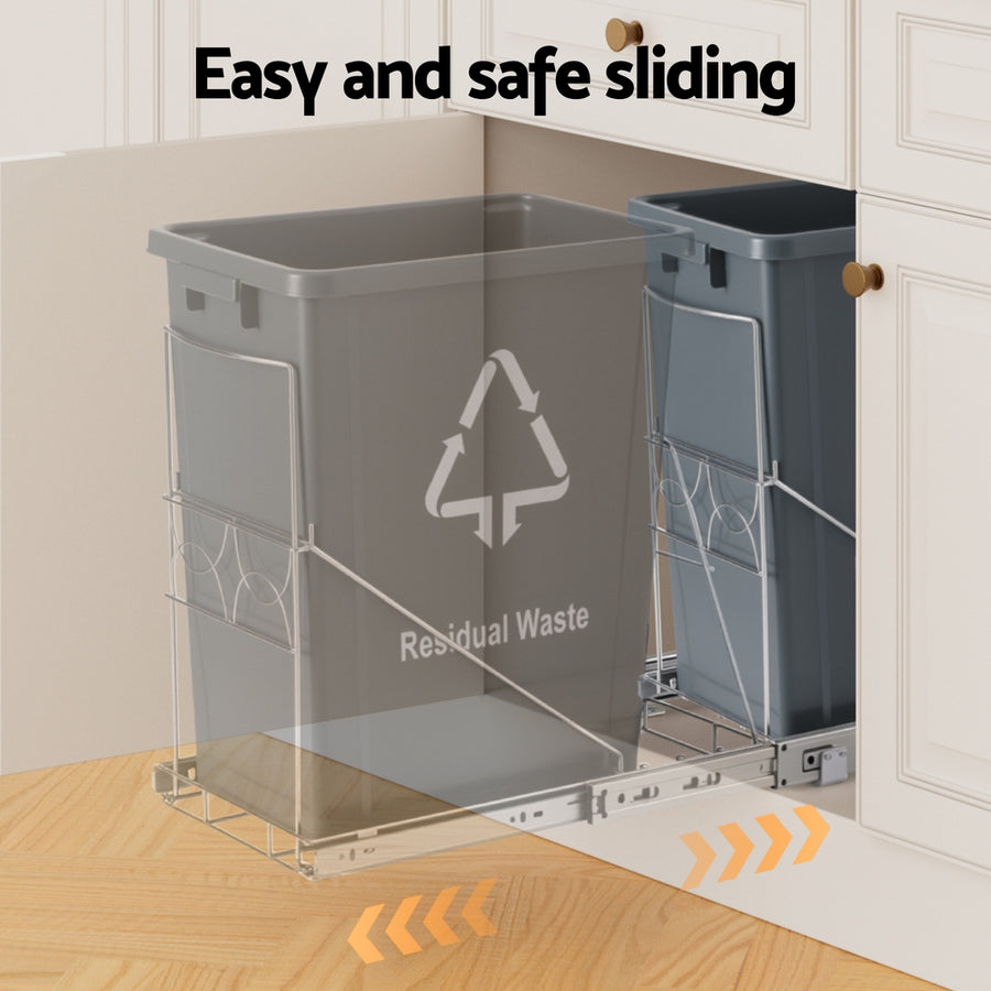 Cefito Pull Out Bin Kitchen Cabinet Slide Garbage Rubbish Bins Basket 40L Grey