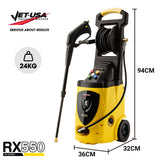 JET-USA Electric High Pressure Washer 3500PSI, 5 Nozzles, Spin & Wheel Brush, Deck Cleaner, Turbo Head, 10M Hose - Rear View