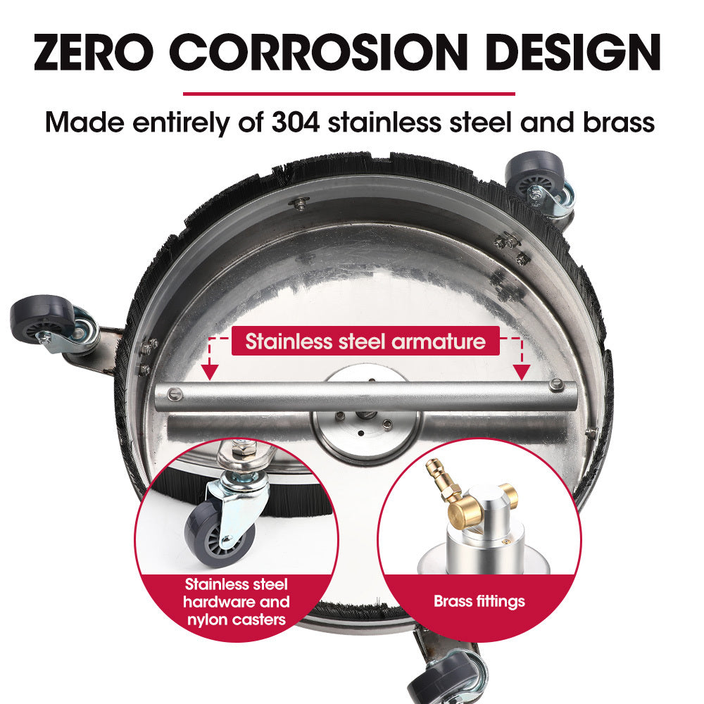 Jet-USA 15' Stainless Steel Pressure Washer Surface Cleaner, 1/4' Fitting, For Concrete Driveway Pat