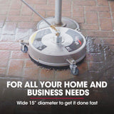 Jet-USA 15' Stainless Steel Pressure Washer Surface Cleaner, 1/4' Fitting, For Concrete Driveway Pat - Side View