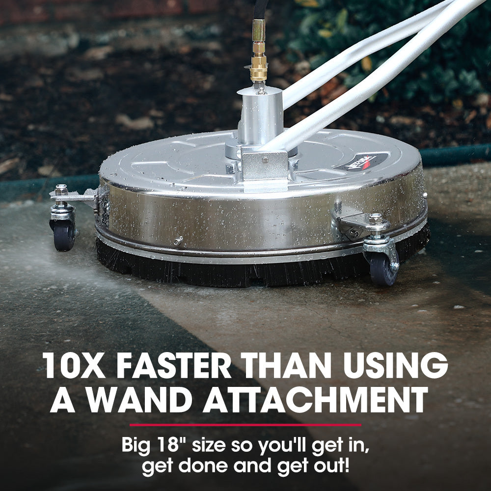 Jet-USA 18' Stainless Steel Pressure Washer Surface Cleaner with Yoke Handlebar, 3/8' Fitting, For Concrete Driveway Patio Floor